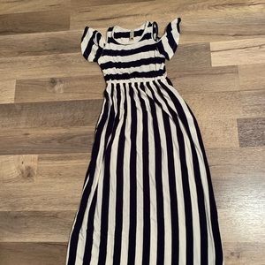 Pomelo blue and cream striped maxi dress